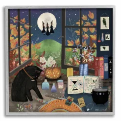 Stupell Industries Halloween Witches Autumn Moon Framed Giclee Art