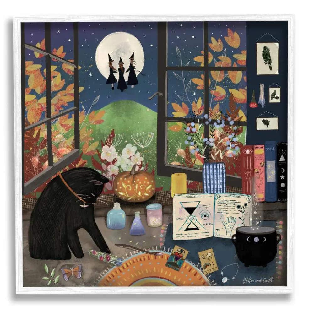 Stupell Industries Halloween Witches Autumn Moon Framed Giclee Art
