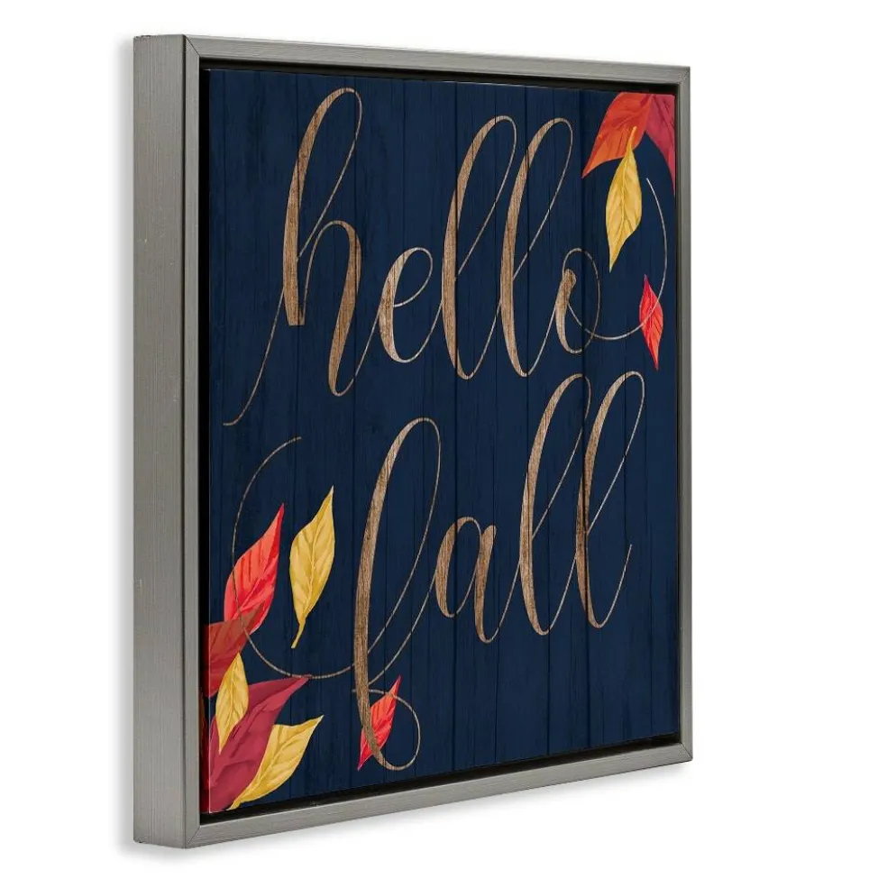 Stupell Industries Hello Fall with Autumn Foliage Floater Framed Art