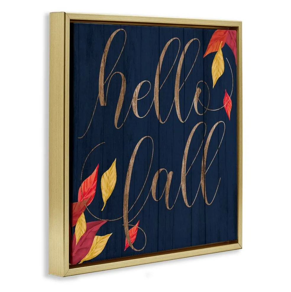 Stupell Industries Hello Fall with Autumn Foliage Floater Framed Art