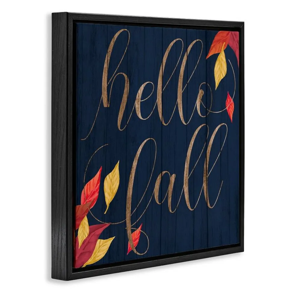 Stupell Industries Hello Fall with Autumn Foliage Floater Framed Art