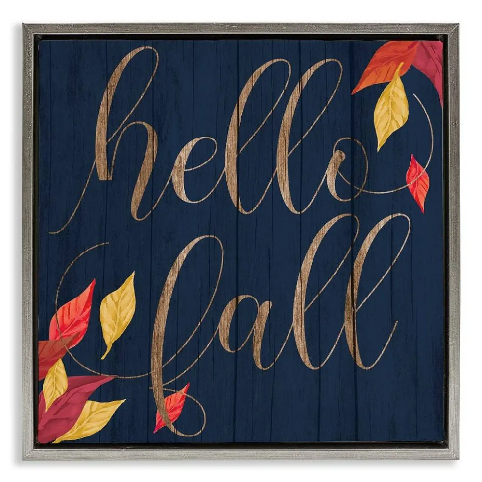 Stupell Industries Hello Fall with Autumn Foliage Floater Framed Art