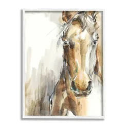 Stupell Industries Horse Portrait Orange Brown Animal Watercolor Painting Framed Wall Art