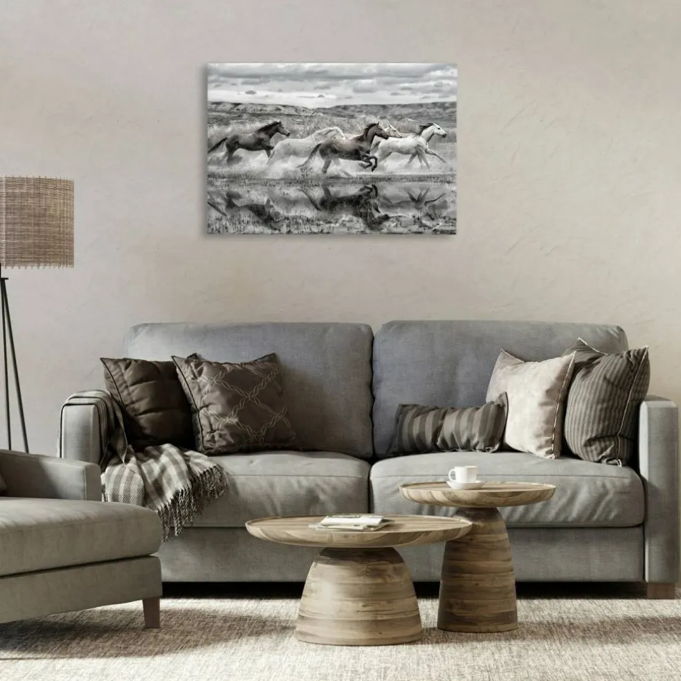 Stupell Industries Horses Splashing in Riverbank Canvas By PHBurchett