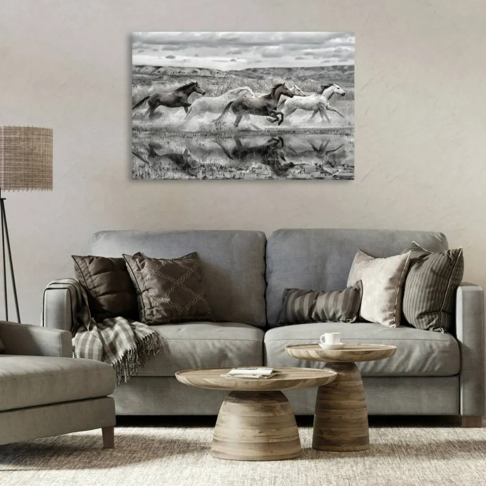 Stupell Industries Horses Splashing in Riverbank Canvas By PHBurchett