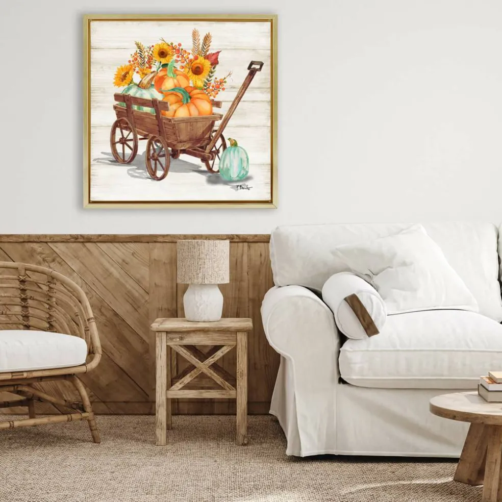 Stupell Industries Pumpkin Farm Harvest Wagon Floater Framed Art