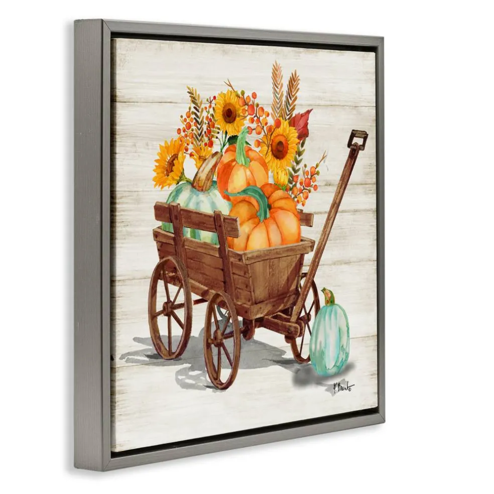 Stupell Industries Pumpkin Farm Harvest Wagon Floater Framed Art