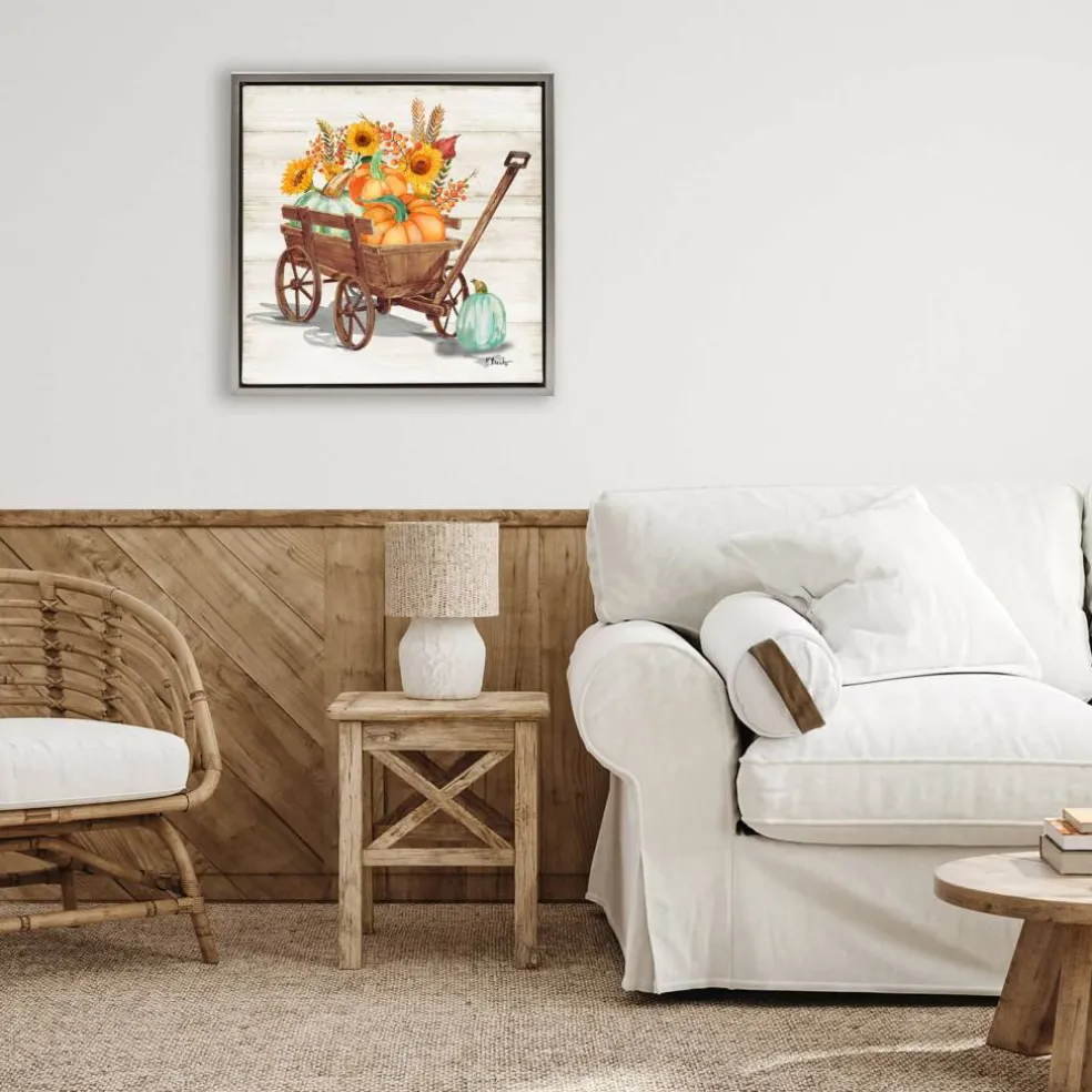 Stupell Industries Pumpkin Farm Harvest Wagon Floater Framed Art