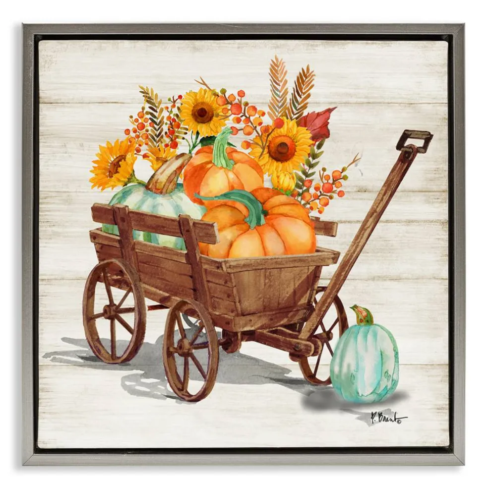 Stupell Industries Pumpkin Farm Harvest Wagon Floater Framed Art