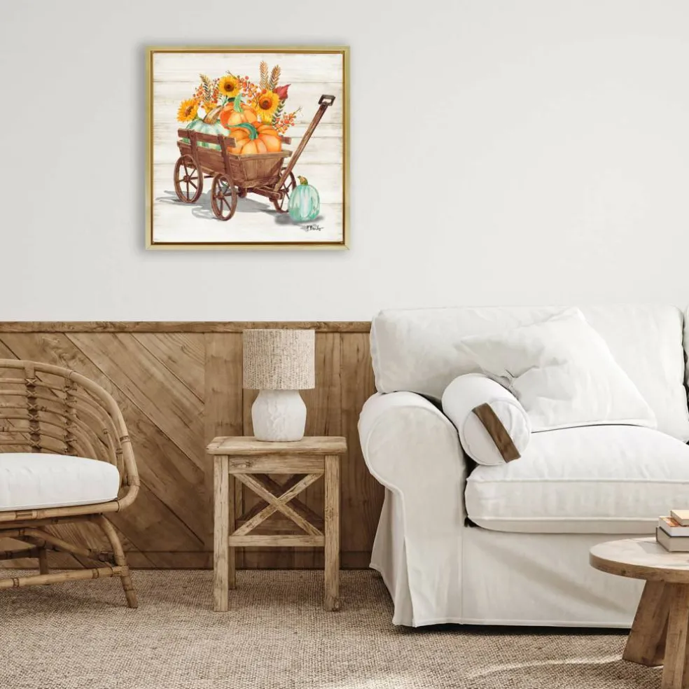 Stupell Industries Pumpkin Farm Harvest Wagon Floater Framed Art