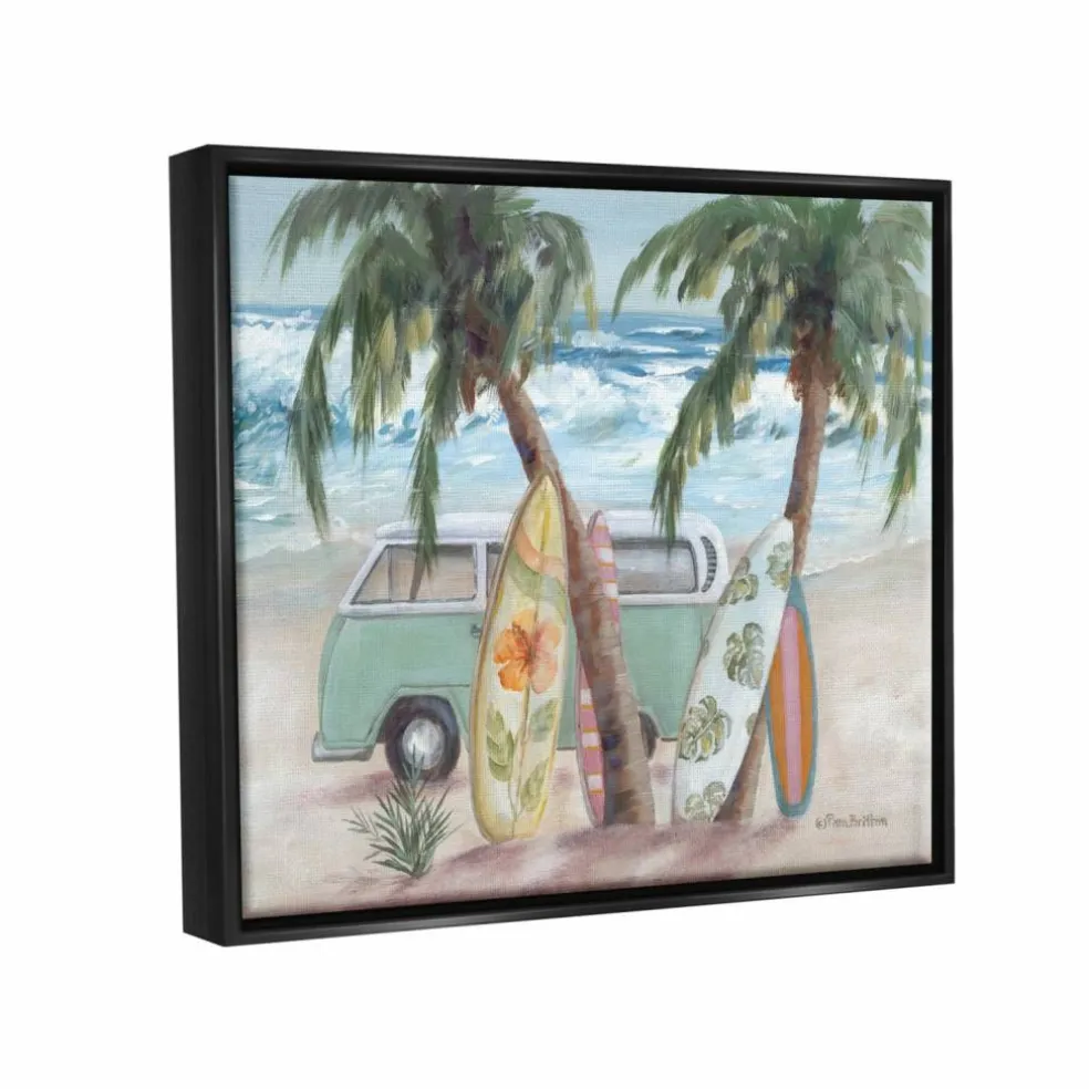 Stupell Industries Summer Waves Tropical Van Surfboards Floater Framed Art