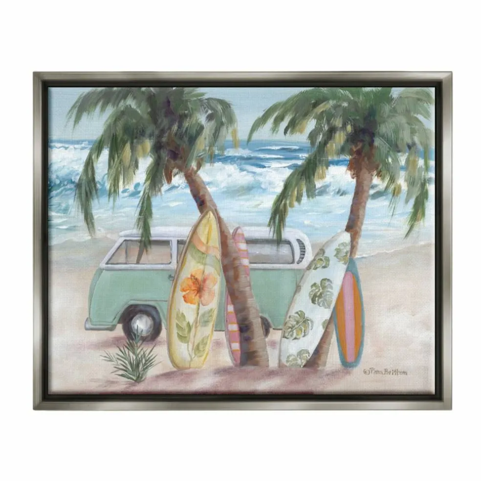 Stupell Industries Summer Waves Tropical Van Surfboards Floater Framed Art