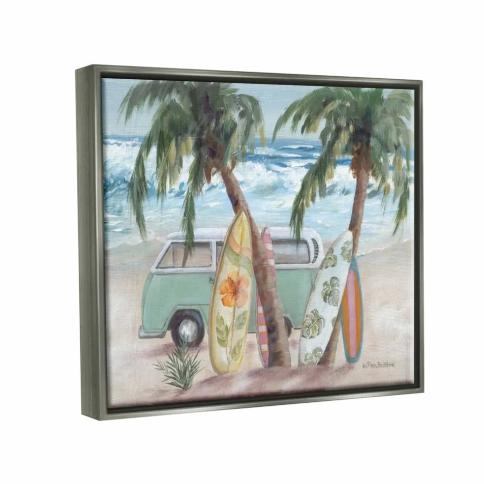 Stupell Industries Summer Waves Tropical Van Surfboards Floater Framed Art
