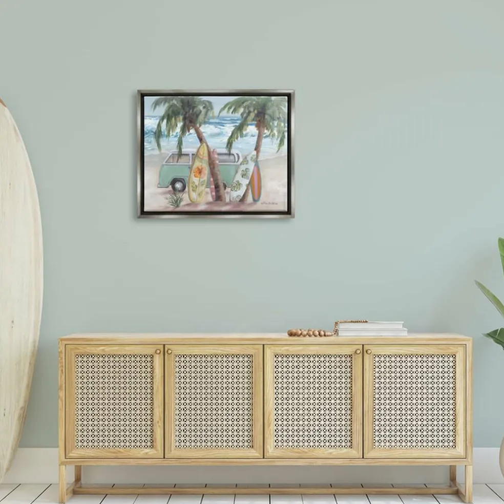 Stupell Industries Summer Waves Tropical Van Surfboards Floater Framed Art