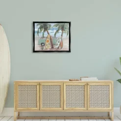 Stupell Industries Summer Waves Tropical Van Surfboards Floater Framed Art