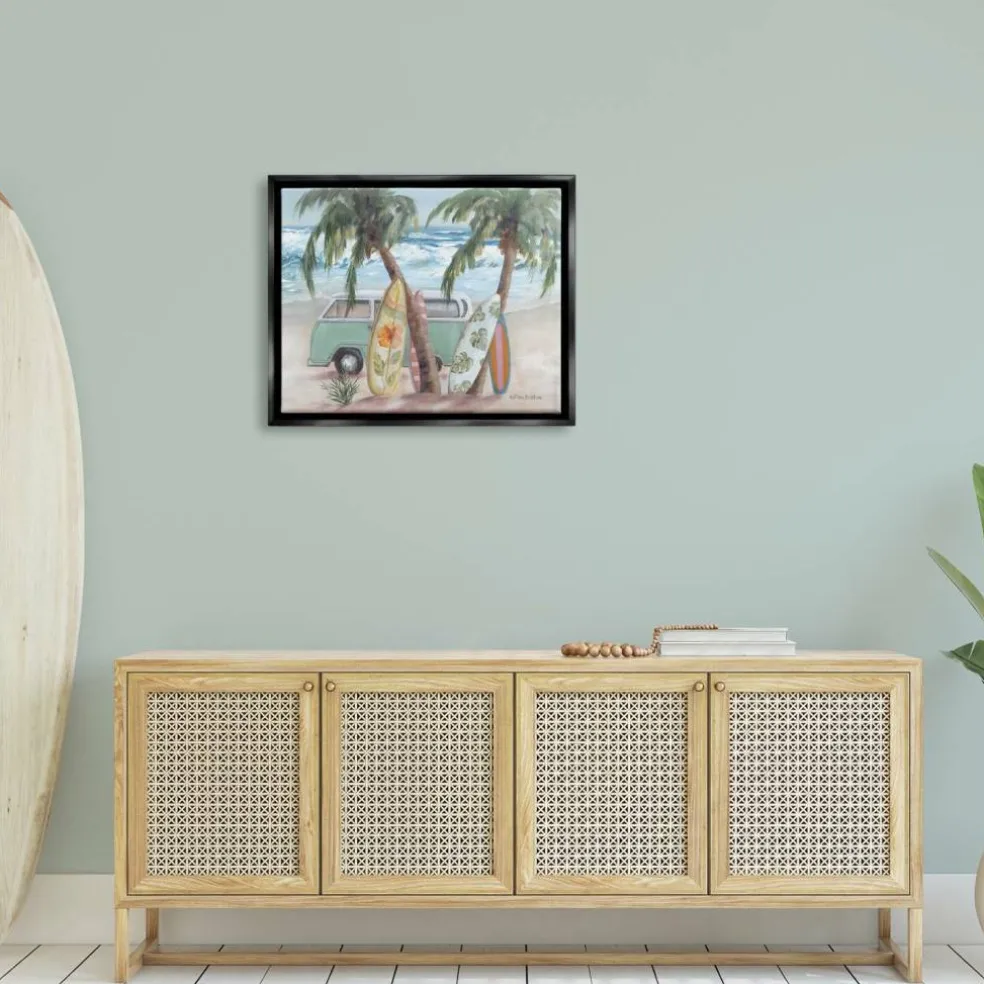 Stupell Industries Summer Waves Tropical Van Surfboards Floater Framed Art