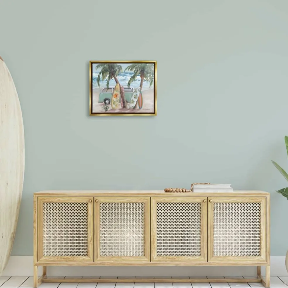 Stupell Industries Summer Waves Tropical Van Surfboards Floater Framed Art