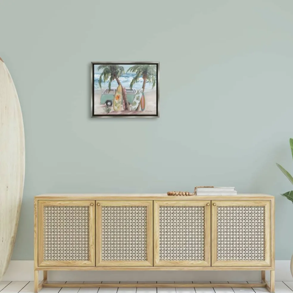 Stupell Industries Summer Waves Tropical Van Surfboards Floater Framed Art