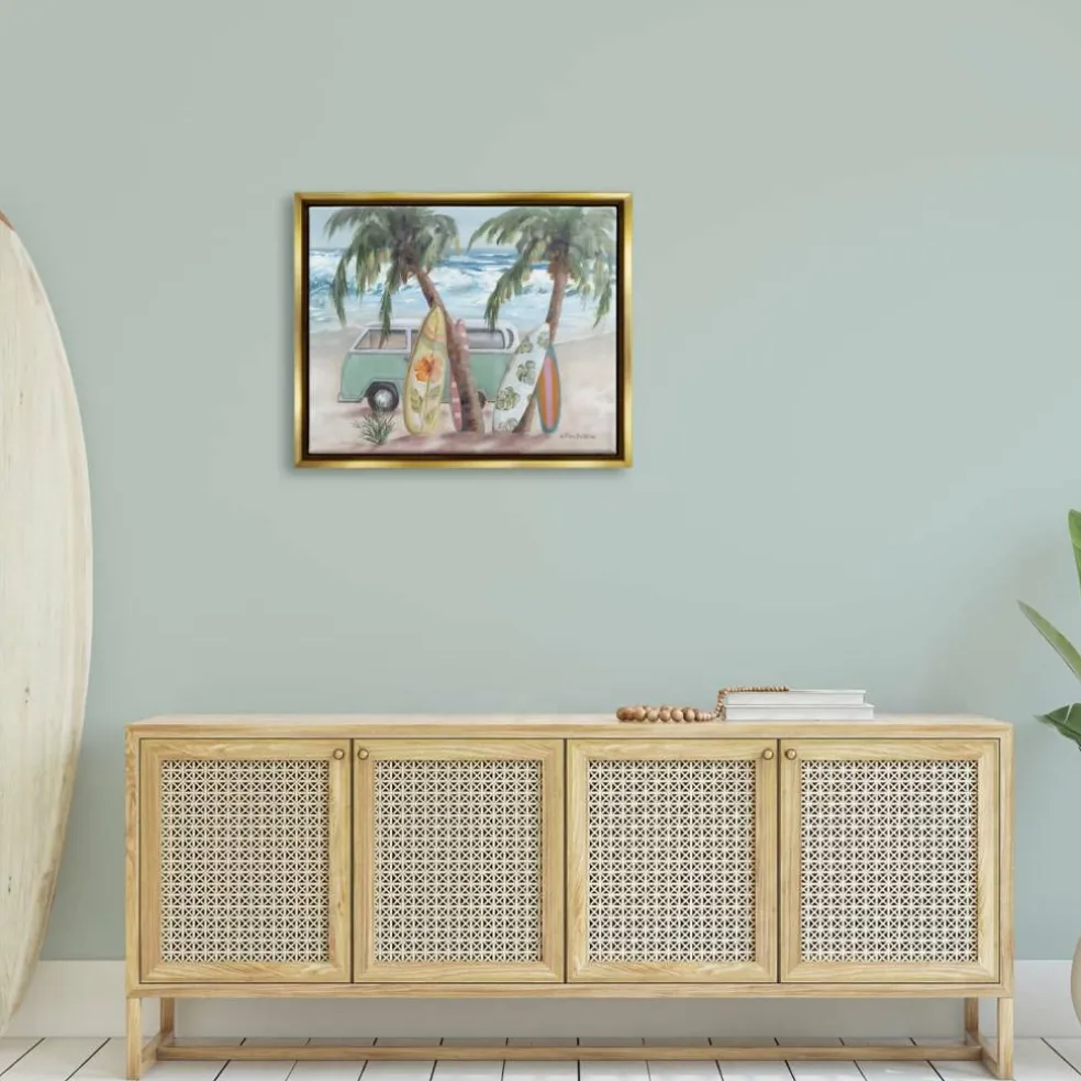 Stupell Industries Summer Waves Tropical Van Surfboards Floater Framed Art