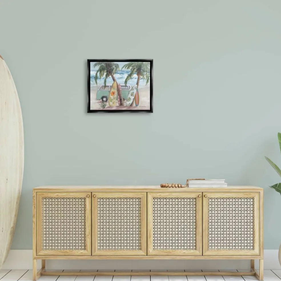 Stupell Industries Summer Waves Tropical Van Surfboards Floater Framed Art