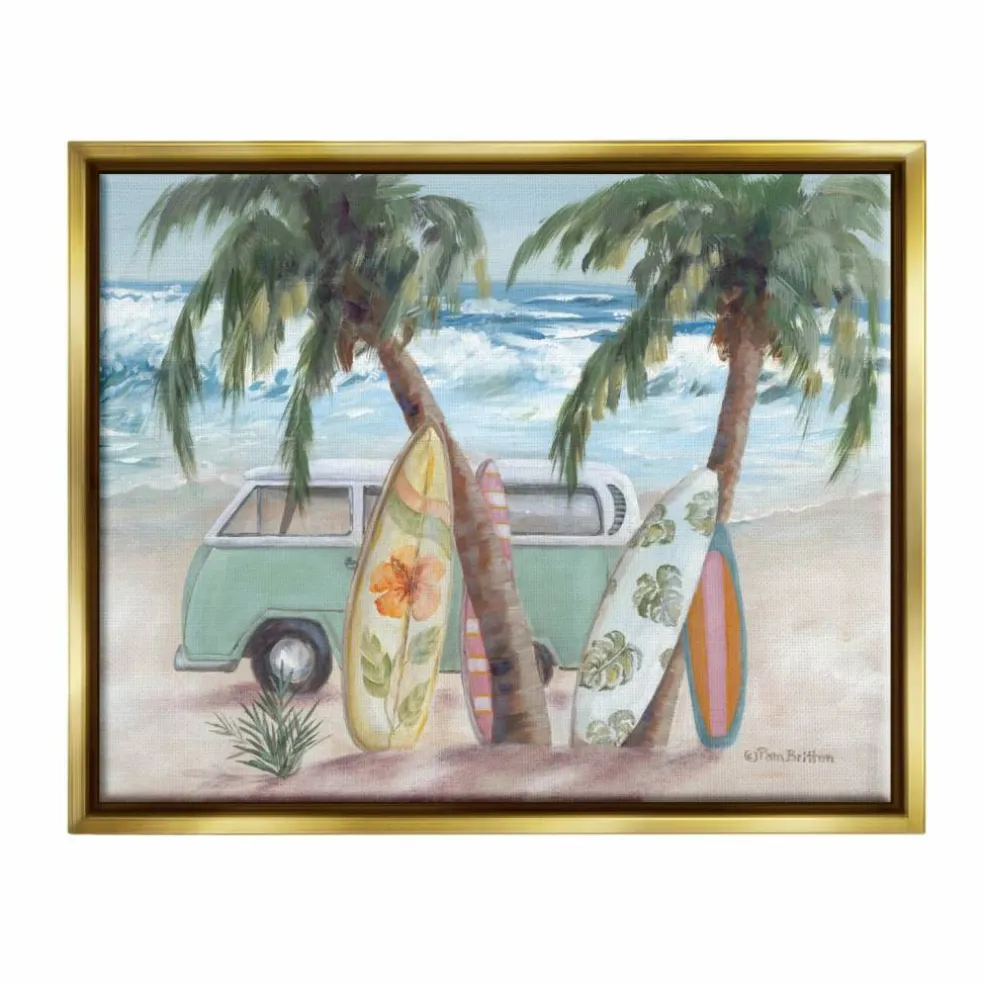 Stupell Industries Summer Waves Tropical Van Surfboards Floater Framed Art