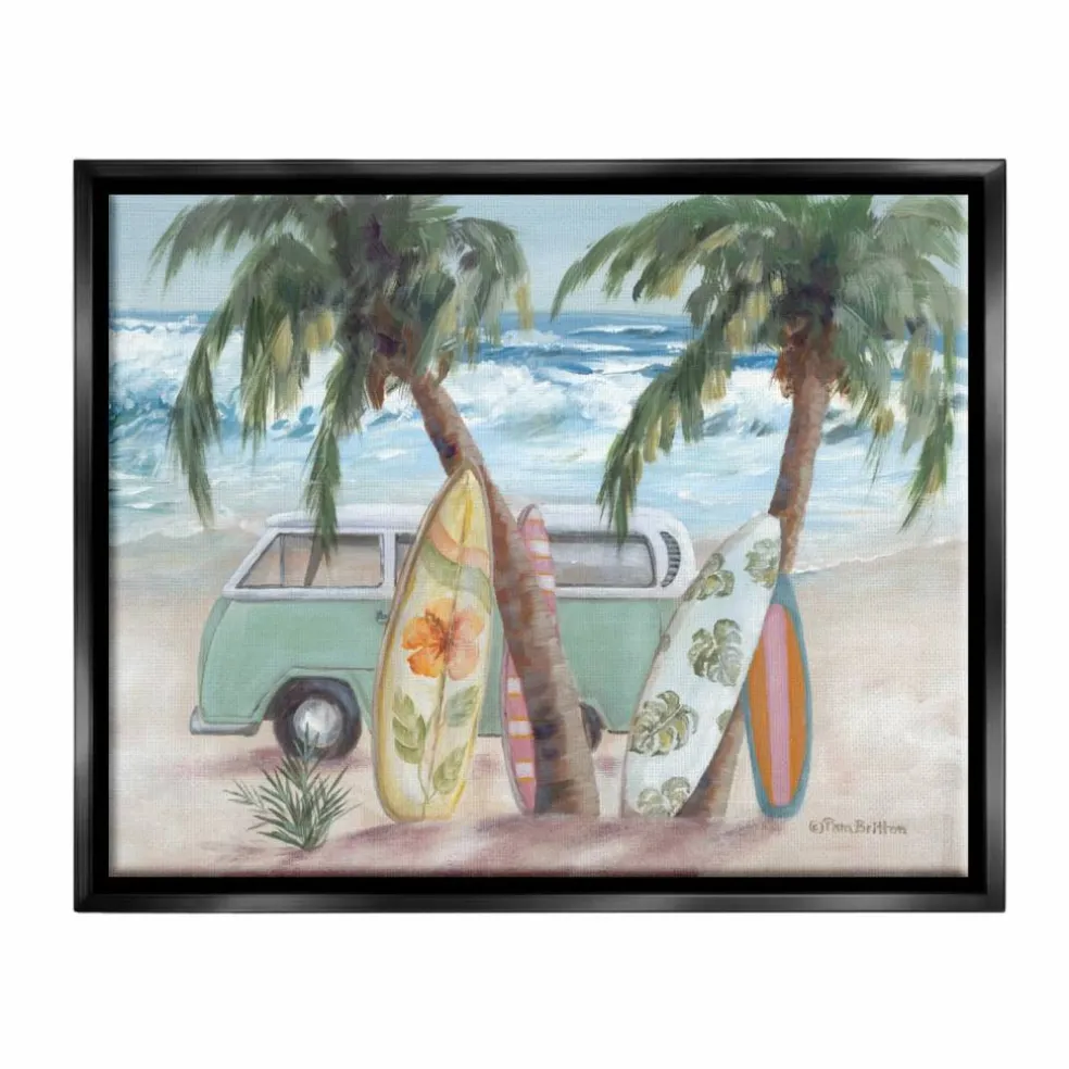 Stupell Industries Summer Waves Tropical Van Surfboards Floater Framed Art
