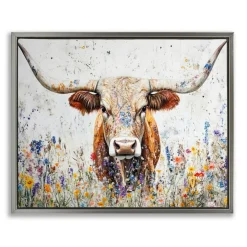 Stupell Industries Texas Longhorn Speckled Flowers Floating Frame By Franklyn Gregory