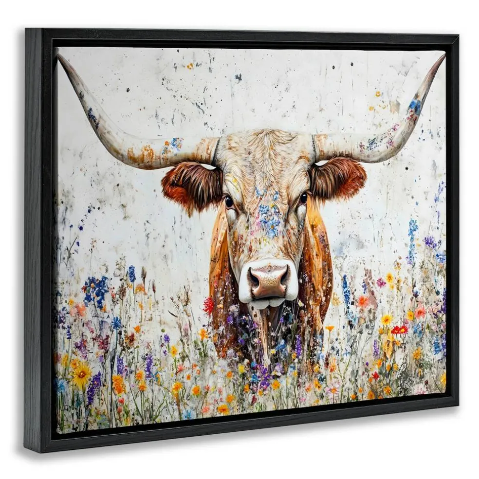 Stupell Industries Texas Longhorn Speckled Flowers Floating Frame By Franklyn Gregory
