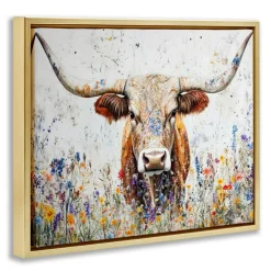 Stupell Industries Texas Longhorn Speckled Flowers Floating Frame By Franklyn Gregory