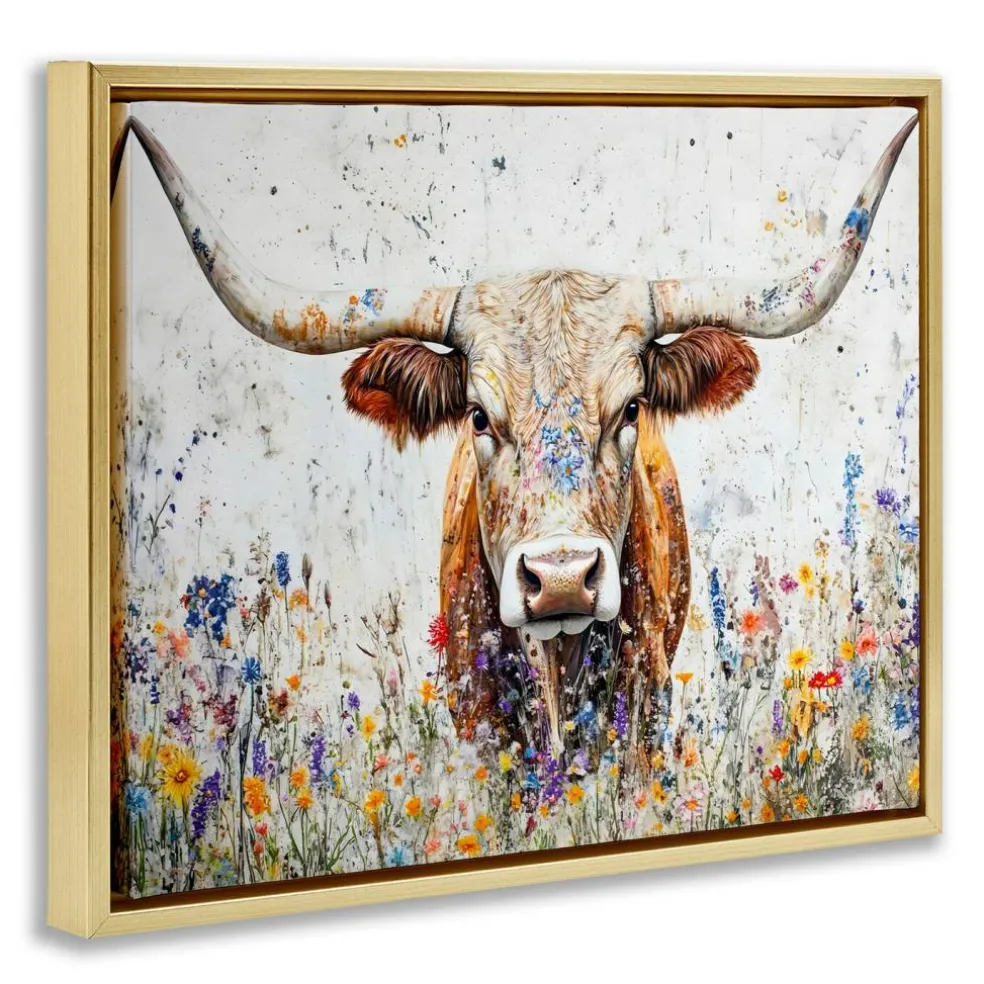 Stupell Industries Texas Longhorn Speckled Flowers Floating Frame By Franklyn Gregory