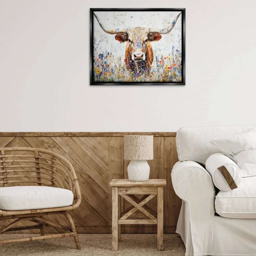 Stupell Industries Texas Longhorn Speckled Flowers Floating Frame By Franklyn Gregory