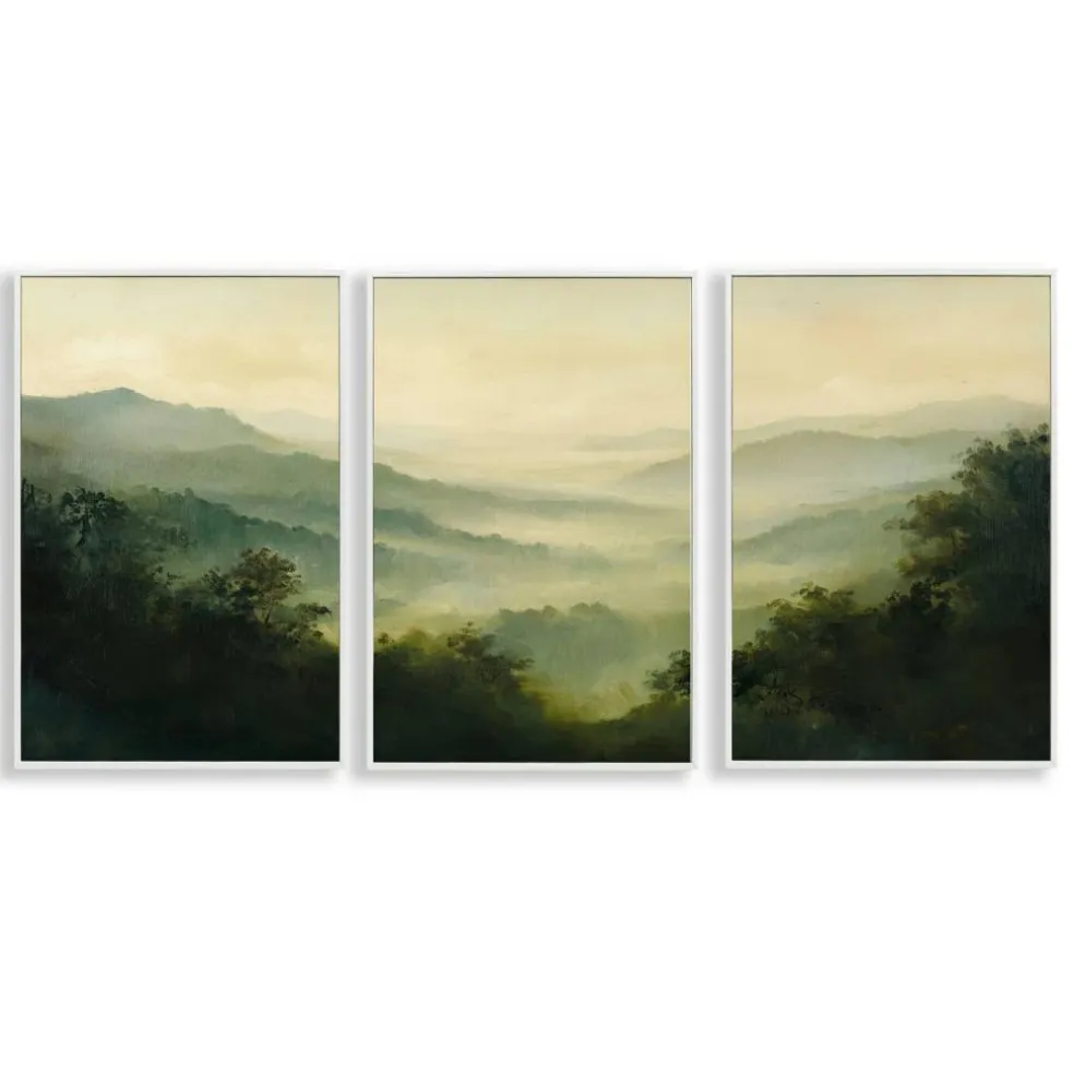 Stupell Industries Through The Haze Mountain Panorama 3pc Framed Giclee Set, design by Petal Prints Design