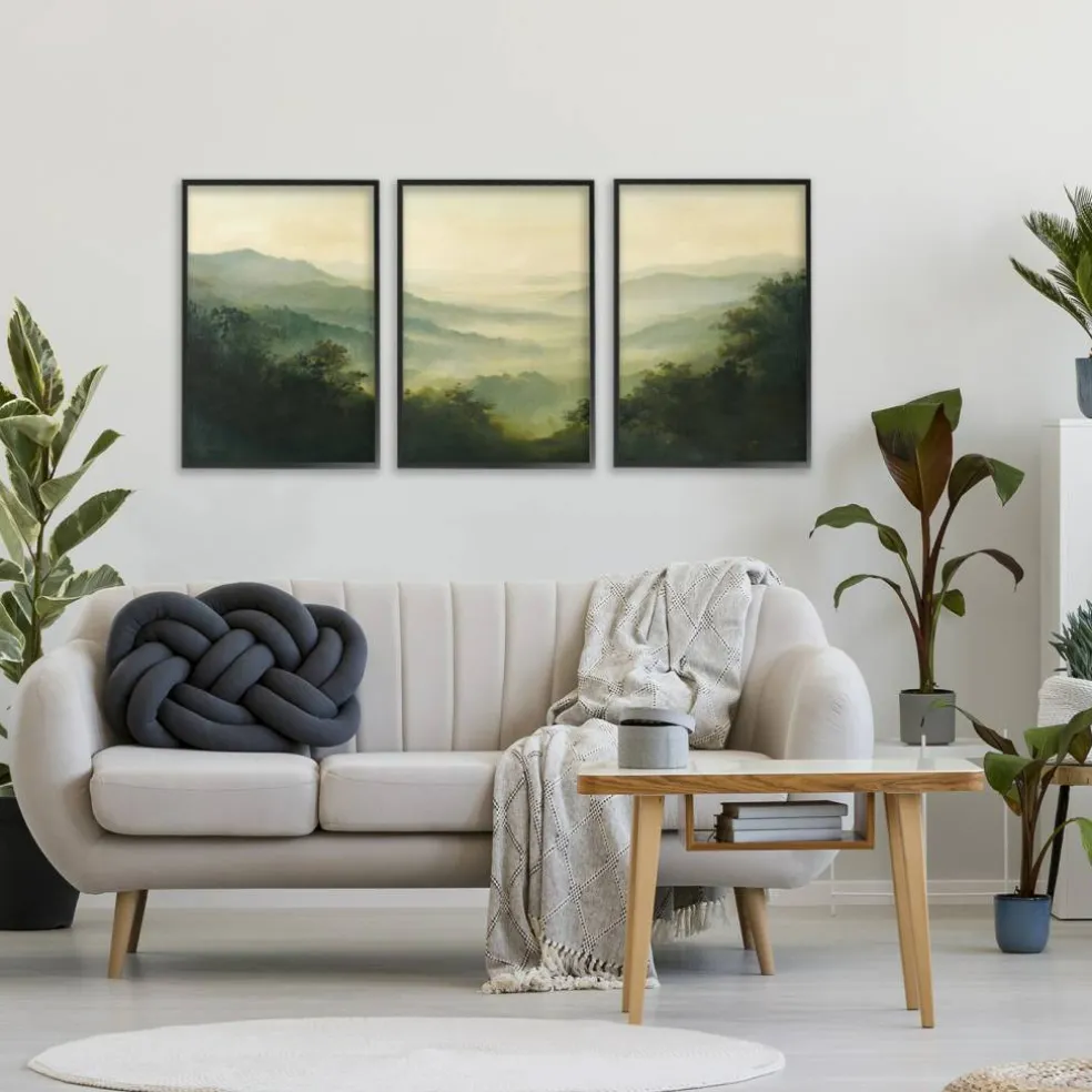 Stupell Industries Through The Haze Mountain Panorama 3pc Framed Giclee Set, design by Petal Prints Design