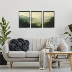 Stupell Industries Through The Haze Mountain Panorama 3pc Framed Giclee Set, design by Petal Prints Design