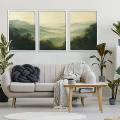 Stupell Industries Through The Haze Mountain Panorama 3pc Framed Giclee Set, design by Petal Prints Design