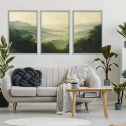 Stupell Industries Through The Haze Mountain Panorama 3pc Framed Giclee Set, design by Petal Prints Design
