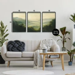 Stupell Industries Through The Haze Mountain Panorama 3pc Framed Giclee Set, design by Petal Prints Design