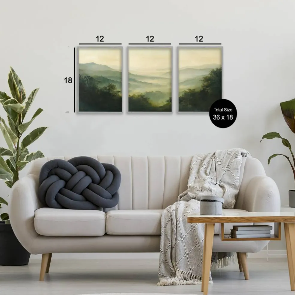 Stupell Industries Through The Haze Mountain Panorama 3pc Framed Giclee Set, design by Petal Prints Design