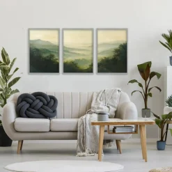Stupell Industries Through The Haze Mountain Panorama 3pc Framed Giclee Set, design by Petal Prints Design