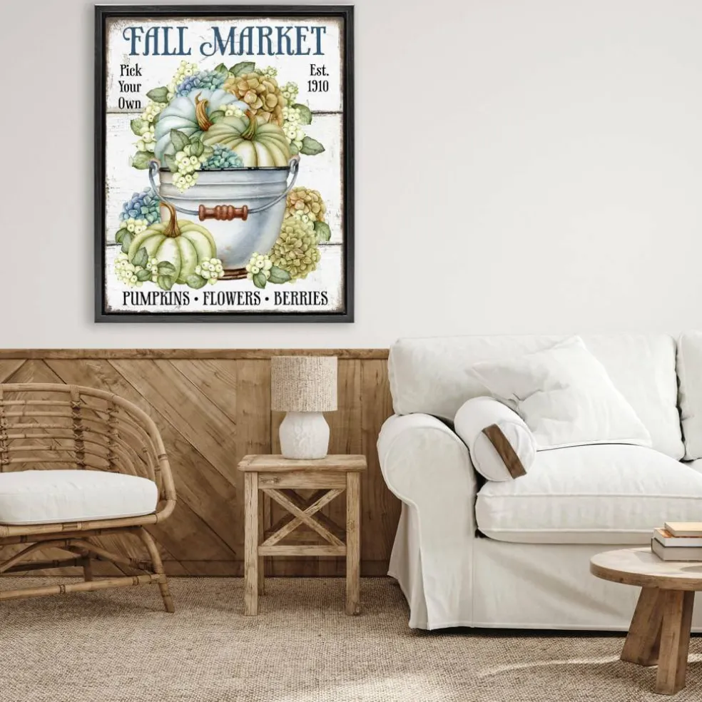 Stupell Industries Vintage Pumpkins & Hydgrangea Floater Framed Art