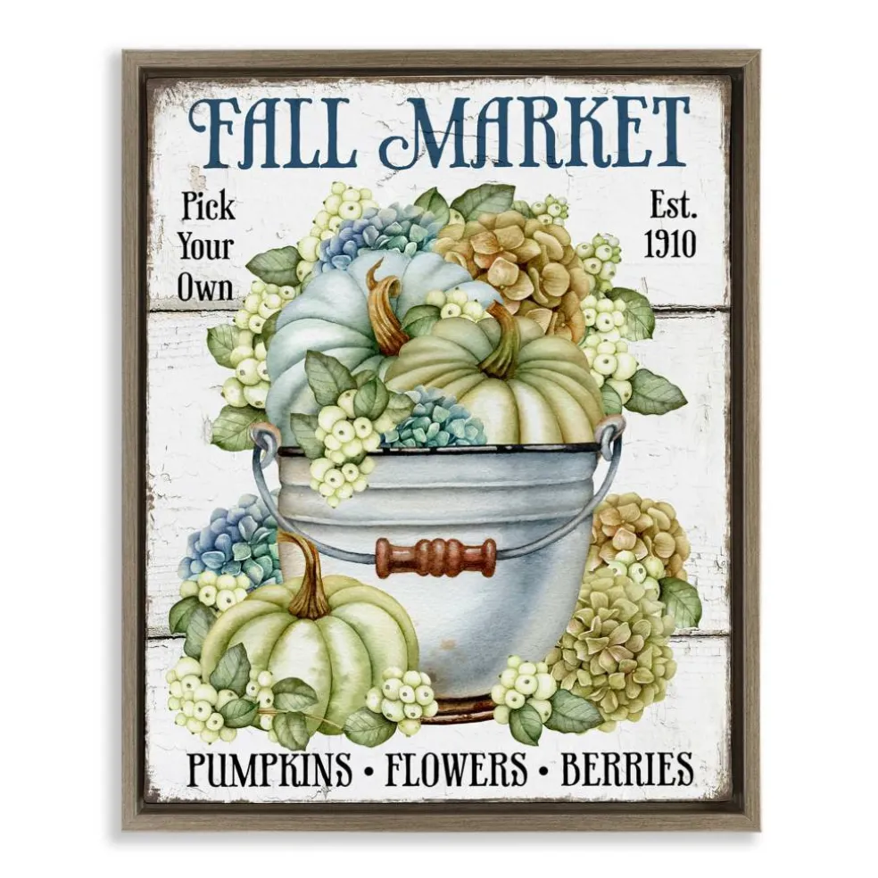 Stupell Industries Vintage Pumpkins & Hydgrangea Floater Framed Art
