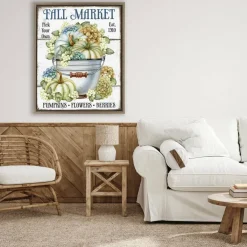 Stupell Industries Vintage Pumpkins & Hydgrangea Floater Framed Art