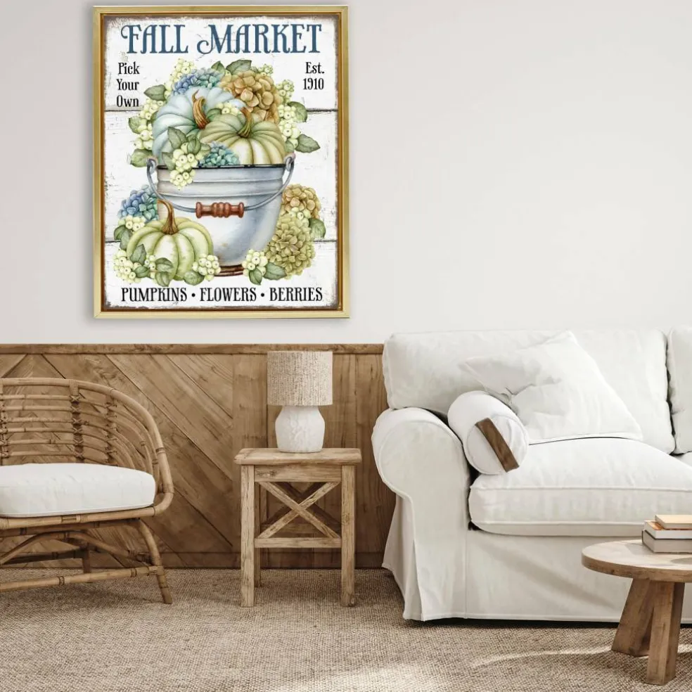 Stupell Industries Vintage Pumpkins & Hydgrangea Floater Framed Art