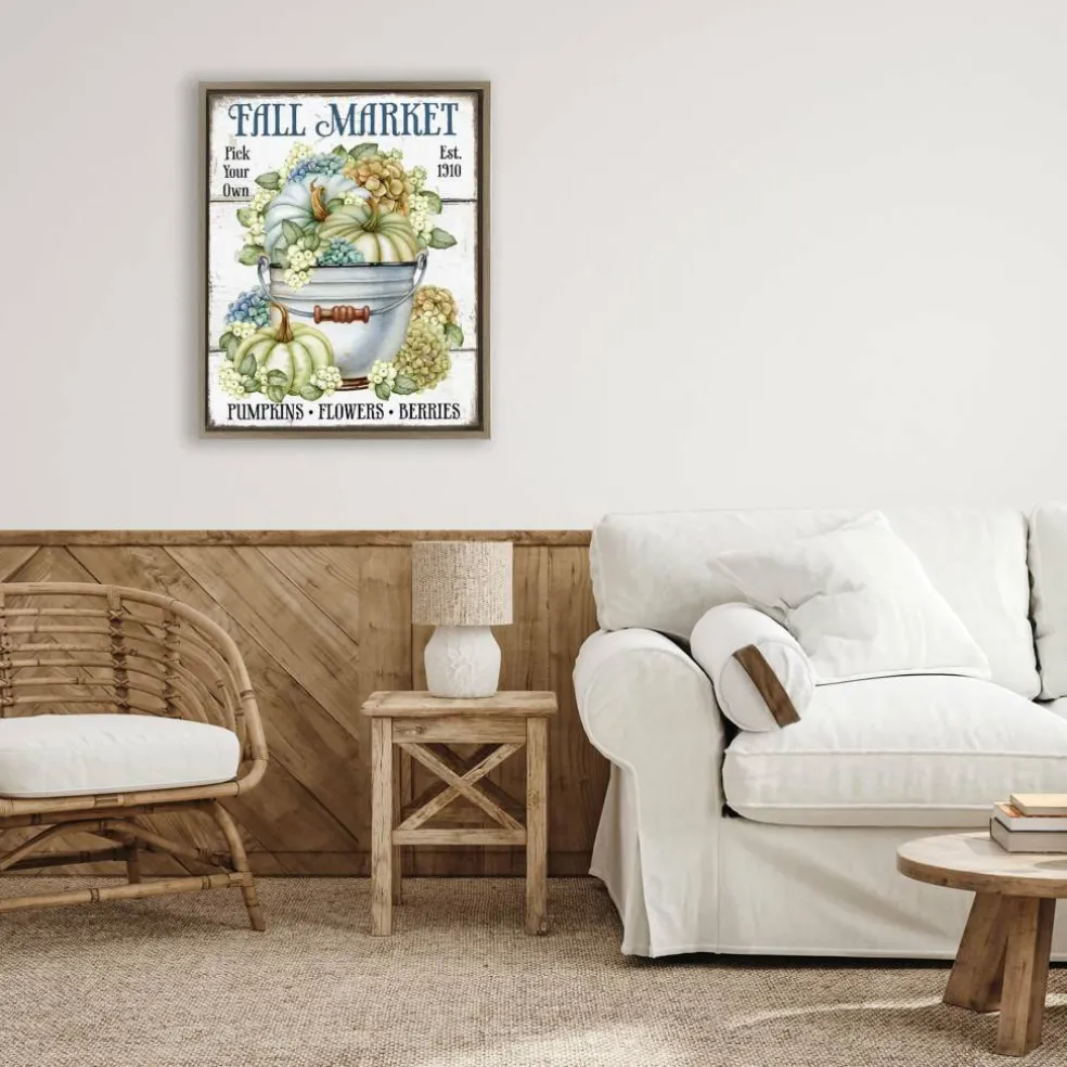 Stupell Industries Vintage Pumpkins & Hydgrangea Floater Framed Art