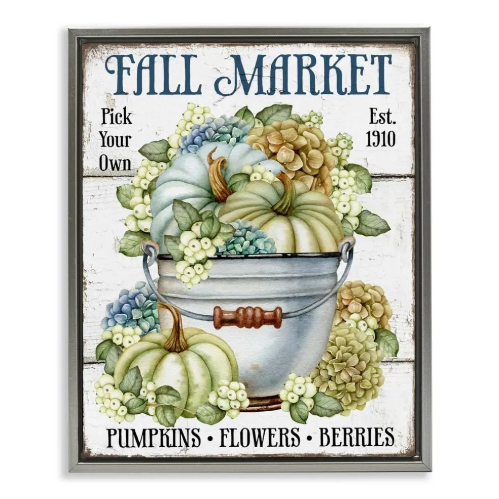 Stupell Industries Vintage Pumpkins & Hydgrangea Floater Framed Art