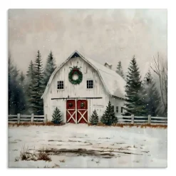 Stupell Industries White Christmas Barn with Wreat Canvas Wall Art, design by Creative Studio