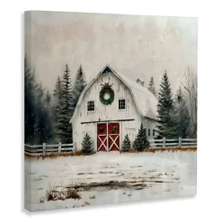 Stupell Industries White Christmas Barn with Wreat Canvas Wall Art, design by Creative Studio