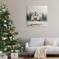 Stupell Industries White Christmas Barn with Wreat Canvas Wall Art, design by Creative Studio