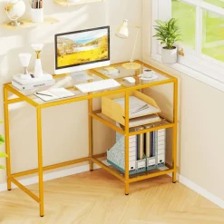 Stylish Modern Console Table with 2 Open Shelves and Metal Base