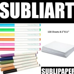 SubliArt Kit 12 Transfer Quill Pen and 100 Sheets 8.5"x11" Sublipaper